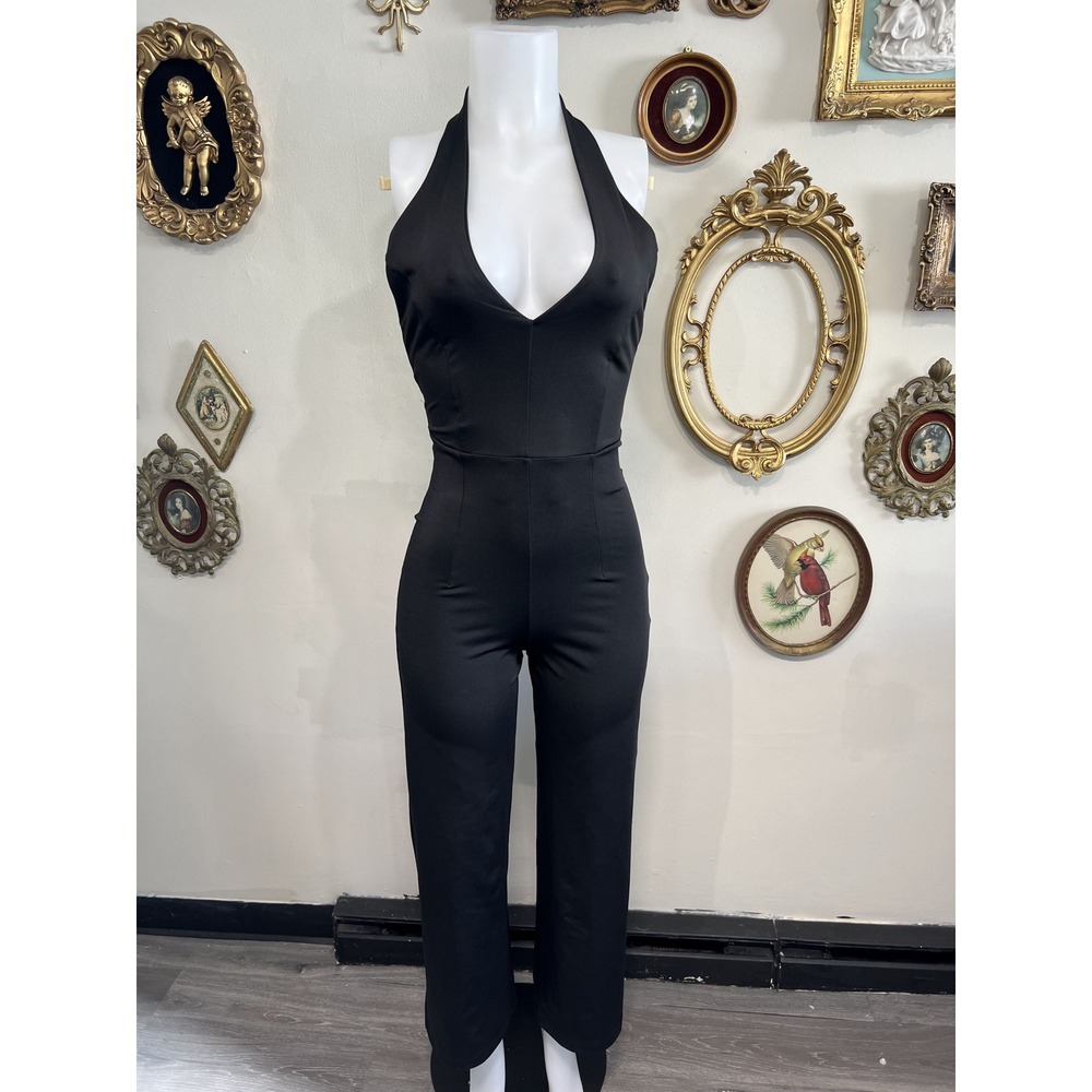 Frances Valene Black Halter Jumpsuit Sleeveless Size 4